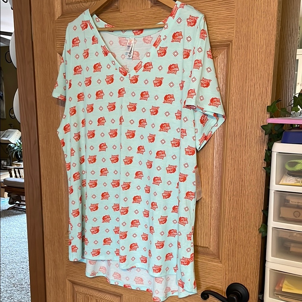 Light Green Top with Red Wolf Pattern